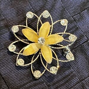 Vintage Yellow and Silver Crystal Brooch